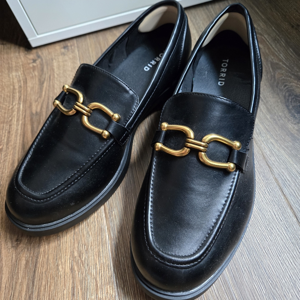 Torrid Black and Gold Slip-On Loafers